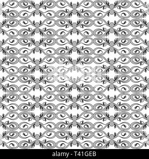 Ornamental seamless floral vector pattern with black floral elements of leaves and flowers on the white background Stock Vector
