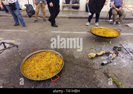 Paella cooking on the street, Valencia Spain Stock Photo