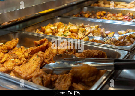 A hot food bar in a delicatessen in New York on Sunday, April 7, 2019. (Â© Richard B. Levine) Stock Photo