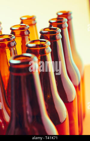 session of empty and brown glass bottles Stock Photo