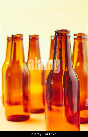 empty and brown glass bottles Stock Photo