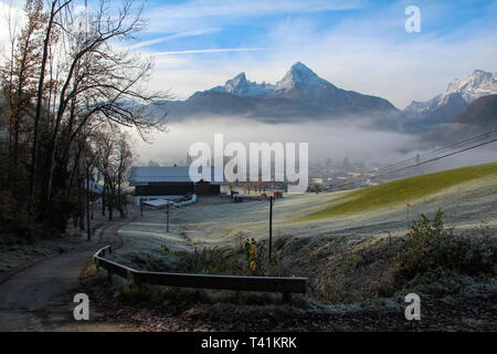 Mountain landscape in the Bavarian Alps with the top of the Watzmann in Bavaria, Germany Stock Photo