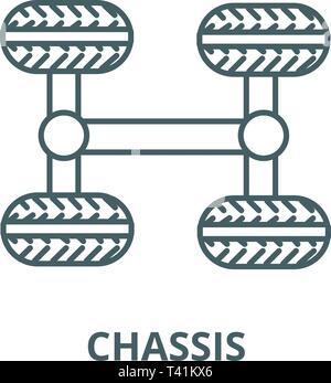 Chassis, four wheels line icon, vector. Chassis, four wheels outline sign, concept symbol, flat illustration Stock Vector