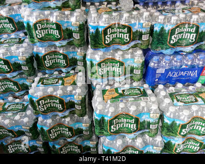 Cases of Nestle's Poland Spring brand water in a supermarket in New York on Saturday, April 6, 2019. (Â© Richard B. Levine) Stock Photo