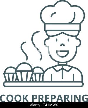 Cook preparing desserts line icon concept. Cook preparing desserts ...