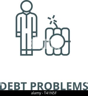 Debt problems,man with dynamite bomb  line icon, vector. Debt problems,man with dynamite bomb  outline sign, concept symbol, flat illustration Stock Vector