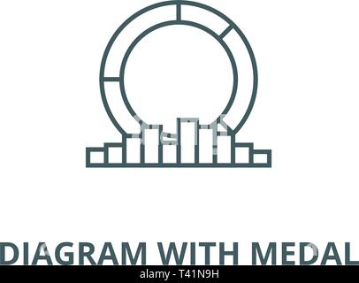 Diagram with medal line icon, vector. Diagram with medal outline sign, concept symbol, flat illustration Stock Vector