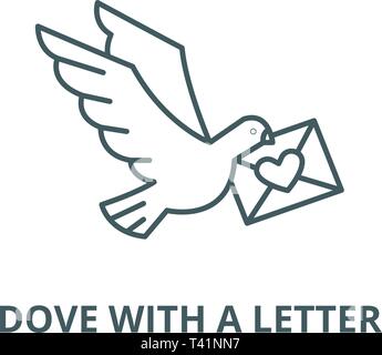 Dove with a letter line icon, vector. Dove with a letter outline sign, concept symbol, flat illustration Stock Vector