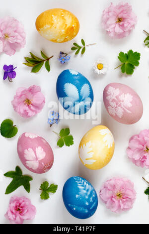 Naturally dyed easter eggs Stock Photo