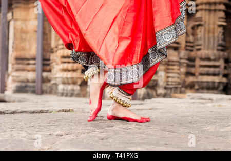 Contemporary Odissi Pada Bheda Traditional ankle bells called ghungroo, Alta(Red Dye) at Ananta Basudeva Temple,Bhubaneswar, Odisha, India Stock Photo