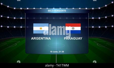 Argentina vs Paraguay football scoreboard broadcast graphic soccer template Stock Vector