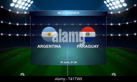 Argentina vs Paraguay football scoreboard broadcast graphic soccer template Stock Vector