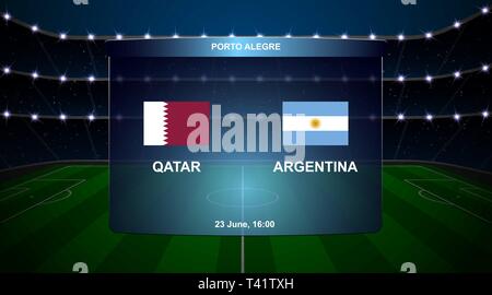 Qatar vs Argentina football scoreboard broadcast graphic soccer template Stock Vector