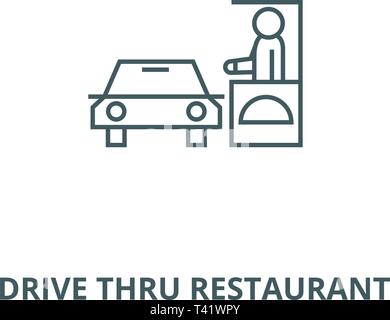 Drive thru restaurant line icon, vector. Drive thru restaurant outline sign, concept symbol, flat illustration Stock Vector