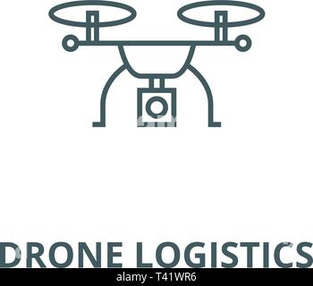 Drone logistics line icon, vector. Drone logistics outline sign, concept symbol, flat illustration Stock Vector