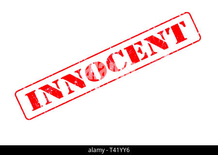 Rubber stamp concept showing a red stamp reading Innocent Stock Photo