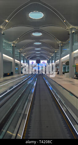 Interior view of the terminal at the new mega airport in Istanbul, Turkey, few days after opening Stock Photo