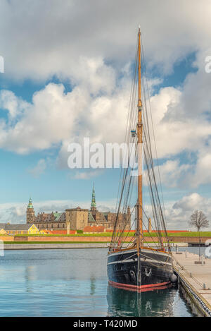 Kronborg castle made famous by William Shakespeare in his play about Hamlet situated in the Danish harbour town of Helsingor. Stock Photo