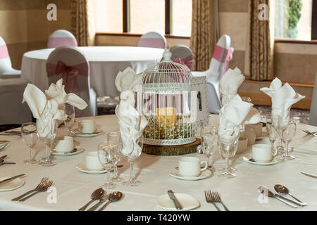 Wedding table layout with decorations Stock Photo