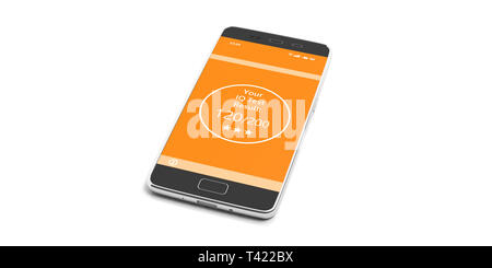 IQ test. Online Intelligence test result, text on orange color mobile phone screen isolated against white background. 3d illustration Stock Photo