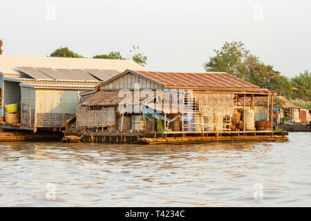 House in gloating fishing village on banks of Tonle Sap River in rural Cambodia. Stock Photo