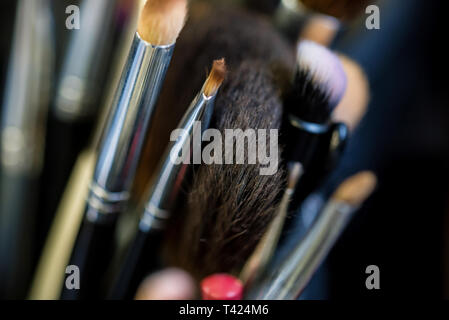 Set of makeup brushes in case close Stock Photo