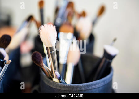 Set of makeup brushes in case close Stock Photo
