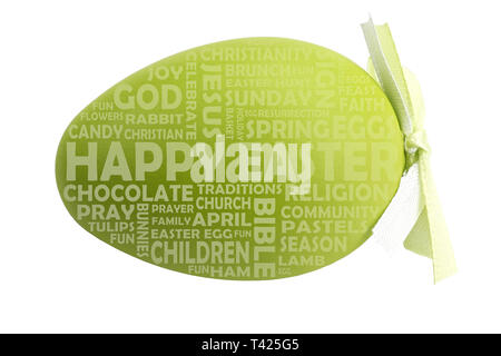 Happy easter egg with the main words to the easter holidays Stock Photo