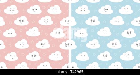 vector illustration baby seamless pattern. set children seamless pattern with cute clouds, stars. Stock Vector