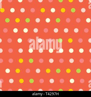 Polka dots seamless vector pattern on red background Stock Vector