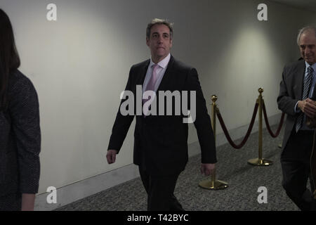 Washington, District of Columbia, USA. 26th Feb, 2019. Michael Cohen, former personal lawyer to U.S. President Donald Trump arrives on Capitol Hill for a closed-door hearing in Washington, DC on February 26, 2019. Cohen is expected to share details of his work on behalf of Trump and the Trump organization with lawmakers. Cohen pled guilty to lying to congress during a 2017 interview with lawmakers. Credit: Alex Edelman/ZUMA Wire/Alamy Live News Stock Photo