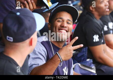 September 9, 2017 - Trenton, New Jersey, U.S - 19-year-old ESTEVAN FLORIAL,  one of the top Yankees prospects, seen here in the Trenton Thunder dugout  on Sept. 9, 2017, was added to