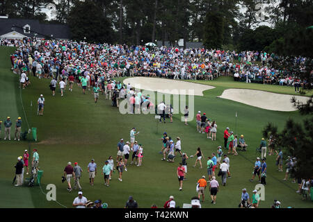 General view of the the 9th hole during the second round of the 2019 Masters golf tournament at the Augusta National Golf Club in Augusta, Georgia, United States, on April 12, 2019. (Photo by Koji Aoki/AFLO SPORT) Stock Photo