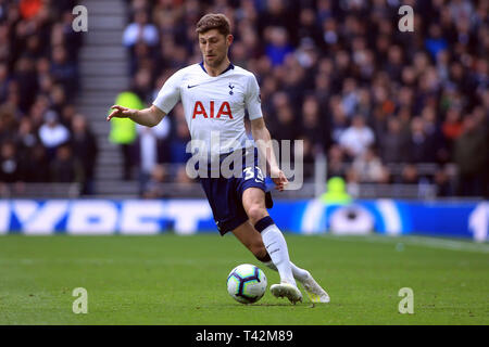 London, UK. 13th April 2019. Ben Davies of Tottenham Hotspur in action. Premier league match,Tottenham Hotspur v Huddersfield Town at The Tottenham Hotspur Stadium in London on Saturday 13th April 2019.  this image may only be used for Editorial purposes. Editorial use only, license required for commercial use. No use in betting, games or a single club/league/player publications . pic by Steffan Bowen/Andrew Orchard sports photography/Alamy Live news