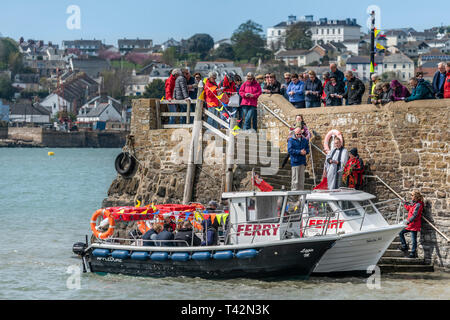 Appledore, River Torridge, North Devon. 13th April 2019. God bless her and all who sail in her! On Saturday 13 April 2019 the annual blessing of the Appledore Instow Ferry took place on the quay at Instow and at Appledore on the River Torridge in North Devon. Credit: Terry Mathews/Alamy Live News Stock Photo