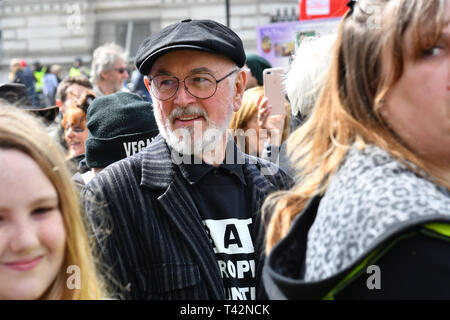 London, UK. 13th April 2019. Peter Egan attend the rally at the 5th Global March for Elephants and Rhinos march against extinction and trophy hunting murdering and killing animals for blood spots and ivory trade outside downing street on 13 April 2019, London, UK. Credit: Picture Capital/Alamy Live News Stock Photo