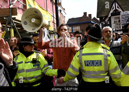 Wellington, Telford, Shropshire, UK, 13th April 2019. An anti racist counter protestors confronting The English Defence League march in Wellington, Shropshire. Picture by DAVID BAGNALL Stock Photo