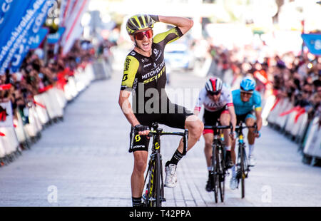 Eibar, Spain.13th April, 2019. British cyclist Adam Yates (Michelton Scott) wins the 6th stage of cycling race 'Tour of Basque Country' between Eibar and Eibar on April 13, 2019 in Eibar, Spain. © David Gato/Alamy Live News