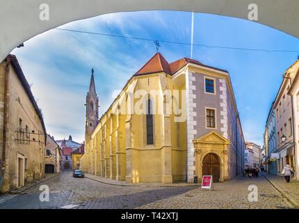 Catholic gothic church of the Poor Clares Clarissine and the Castle in Bratislava,  Slovakia Stock Photo