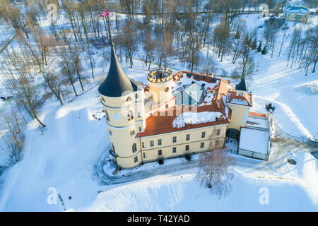 Bip Castle (Mariental) close-up on a sunny February day (aerial survey). Pavlovsk, the outskirts of St. Petersburg Stock Photo
