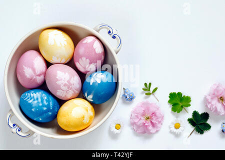 Naturally dyed easter eggs Stock Photo