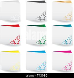 Set of file folders with bright colored pages and cut out stars on cover Stock Vector