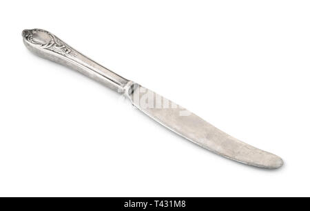 Old silver table knife isolated on white Stock Photo