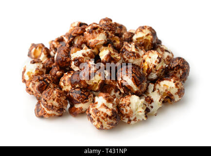 Pile of chocolate popcorn isolated on white Stock Photo