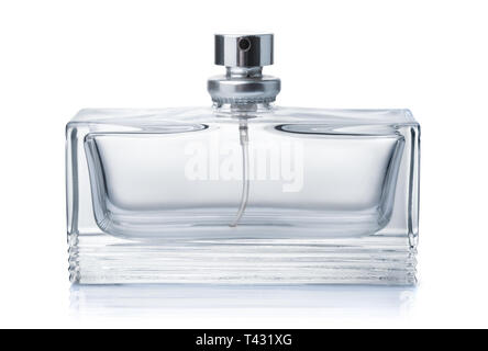 Front view of e mpty perfume bottle isolated on white Stock Photo
