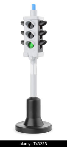 Toy plastic traffic light isolated on white Stock Photo