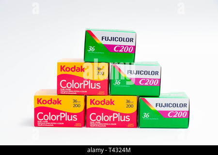 35mm film Kodak and fujifilm fujicolor 36 exposure for analog