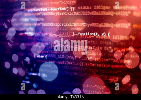 Running Computer data / WWW programming. Coding script text on screen. Notebook closeup photo. Stock Photo