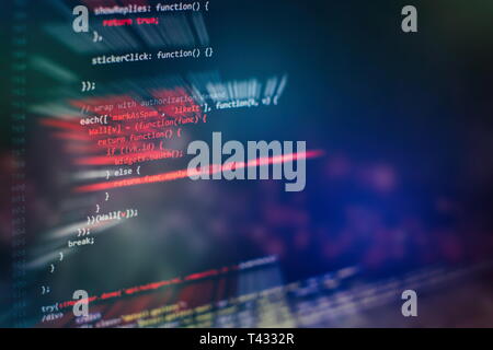 Running Computer data / WWW programming. Coding script text on screen. Notebook closeup photo. Stock Photo