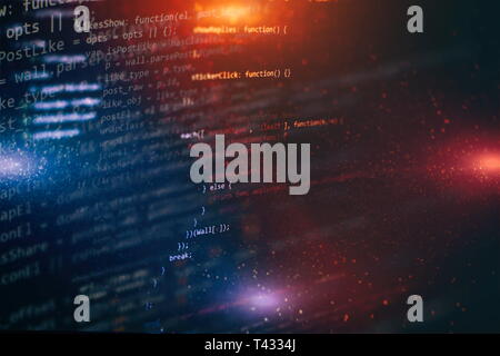 Running Computer data / WWW programming. Coding script text on screen. Notebook closeup photo. Stock Photo